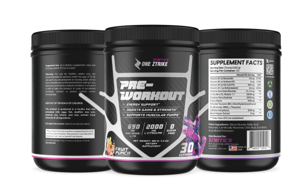 Znetics one ztrike Preworkout Fruit punch Mockup three sides group