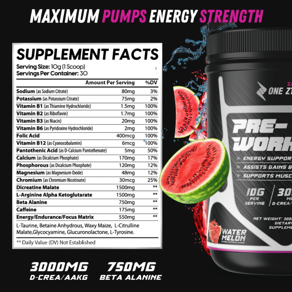 Supplements Facts of Pre-workout watermelon One Zrtrike Znetics